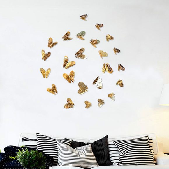 Métallique Sens 12 pcs 3D Stickers Muraux Papillons Creux DIY Home Decor - Or 