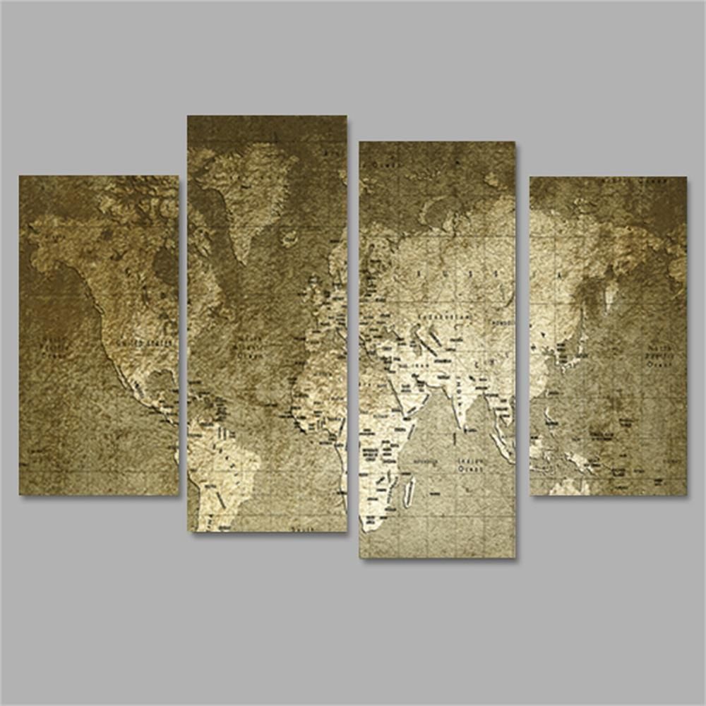 

Old World Map Frameless Printed Canvas Wall Art Paintings 4PCS, Multi-a