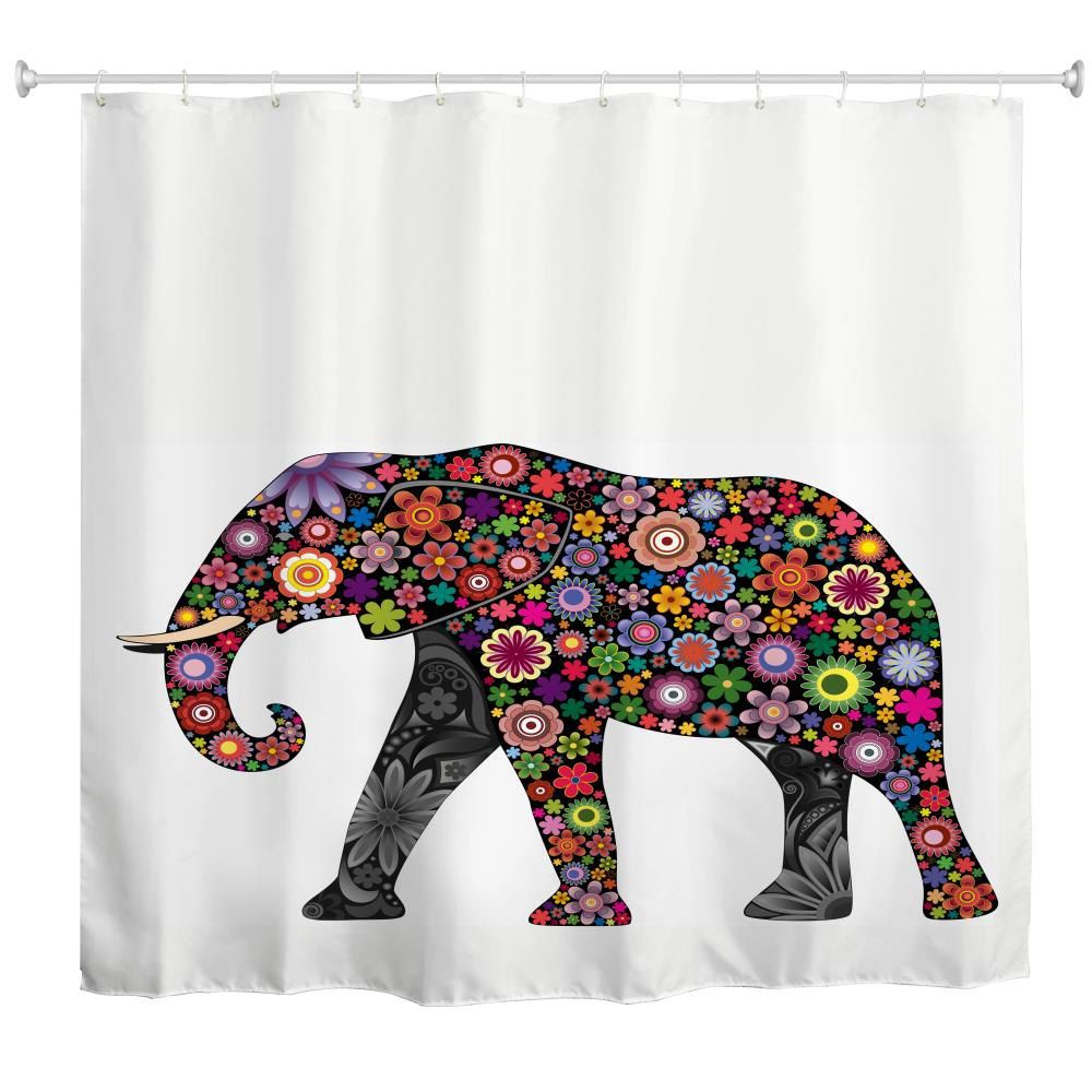 

Colorful Elephants Water-Proof Polyester 3D Printing Bathroom Shower Curtain, Multi-a