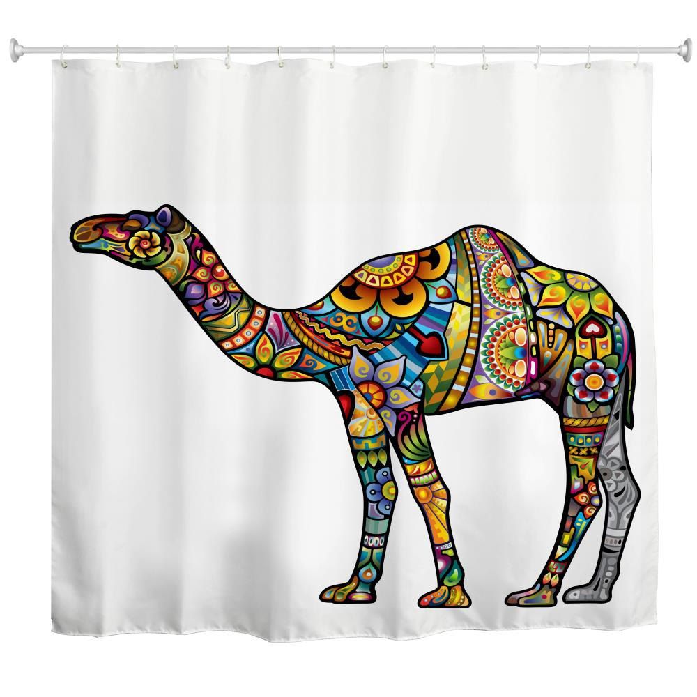 

Colorful Camel Water-Proof Polyester 3D Printing Bathroom Shower Curtain, Multi-a