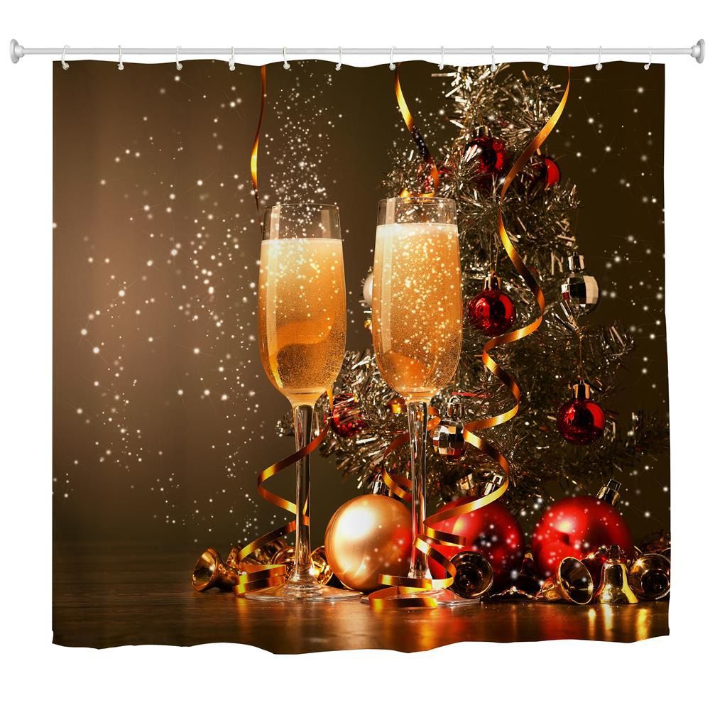 

Festive Champagne Water-Proof Polyester 3D Printing Bathroom Shower Curtain, Multi-a