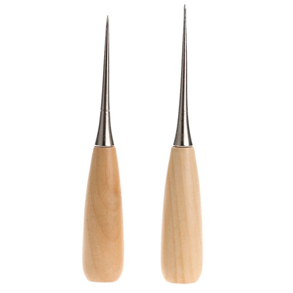 

Professional Fabric Awl Sewing Hole Leather Wood Handle Cone Crafts Tool 2PCS, Multi