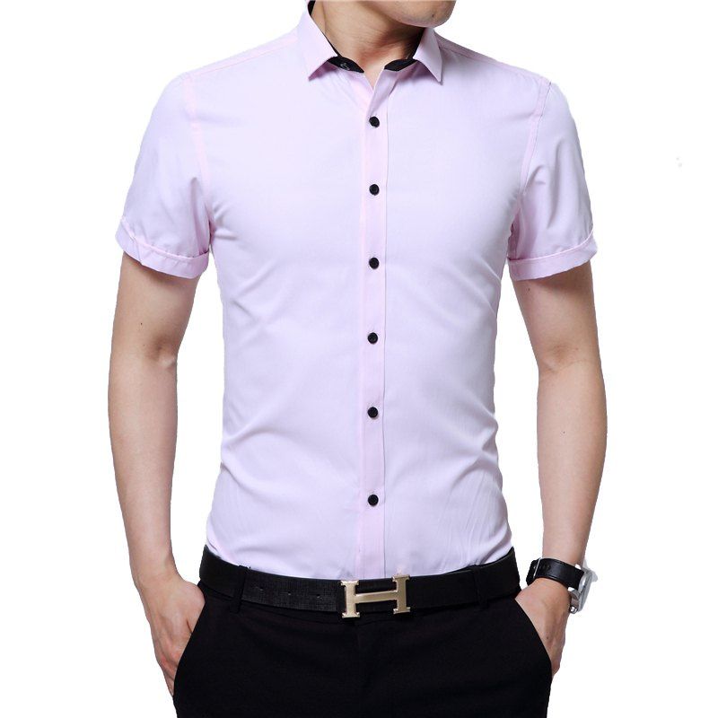 

Men's Solid Color Short Sleeve Shirt, Pig pink