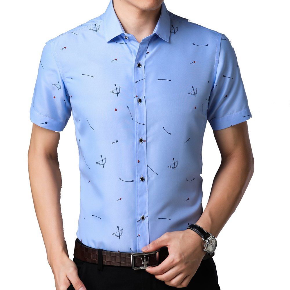 

Men's Printed Short-sleeved Shirt, Light blue
