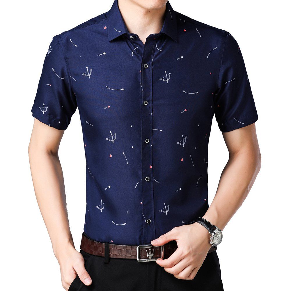 

Men's Printed Short-sleeved Shirt, Deep blue