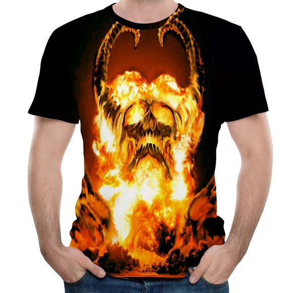 2018 T-shirt imprimé à manches courtes pour hommes Burning 3D - Jaune d'Abeille 5XL