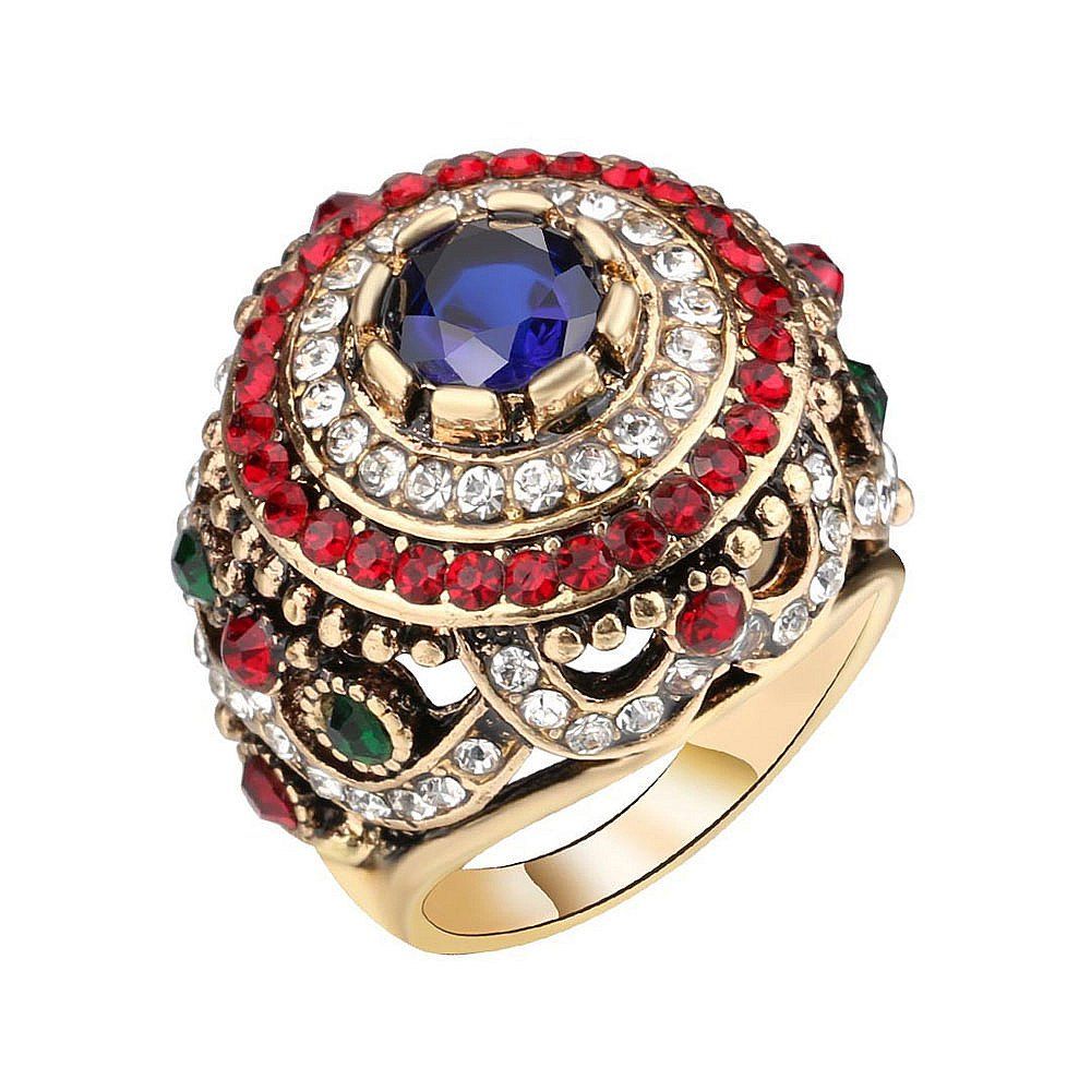

PULATU Women'S High Quality Shiny Rhinestone and Resin Antique Metal Lace Ring, Multi