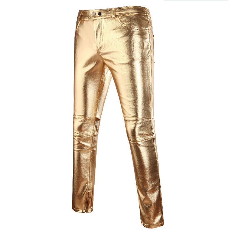 

Men's Glossy Nightclub Leather Pants Performance Pants, Gold