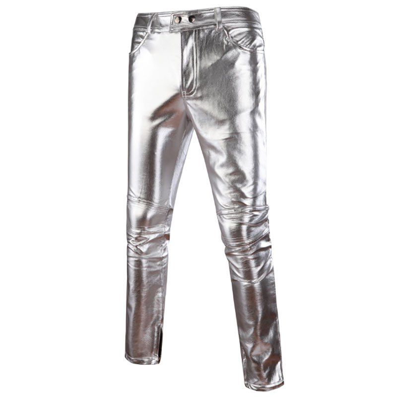 

Men's Glossy Nightclub Leather Pants Performance Pants, Silver