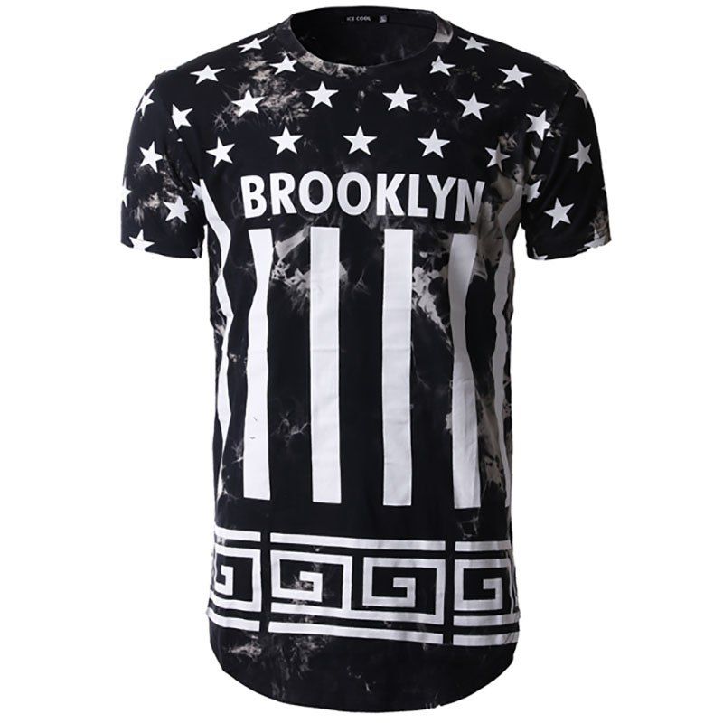

Men's Fashion Pentagram White Printed Hip Hop Long Neck Short Sleeve T-Shirt, Gray