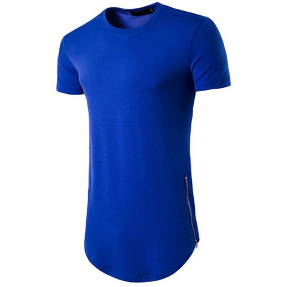 T-shirt à manches courtes à encolure arrondie double col rond style olympiade pour hommes - Bleu Royal M