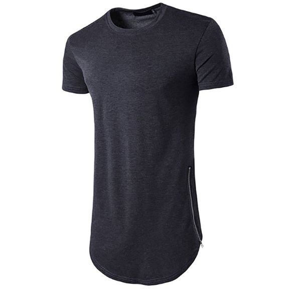T-shirt à manches courtes à encolure arrondie double col rond style olympiade pour hommes - Gris Foncé XL