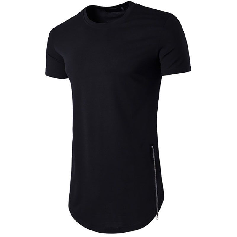 

Men's Olympiad Street Style Double Zipped Long Round Neck Short Sleeve T-Shirt, Black