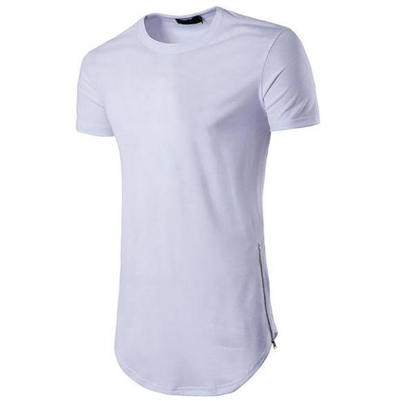 T-shirt à manches courtes à encolure arrondie double col rond style olympiade pour hommes - Blanc M