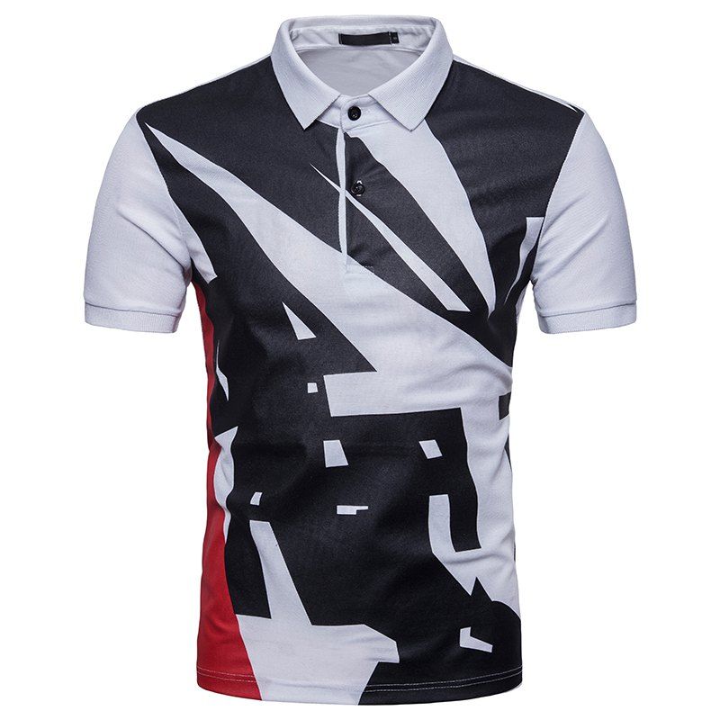 

New Men's Geometric Print Short Sleeves Polo shirt, White