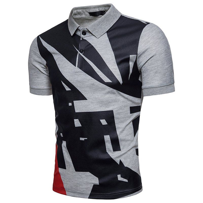 

New Men's Geometric Print Short Sleeves Polo shirt, Gray