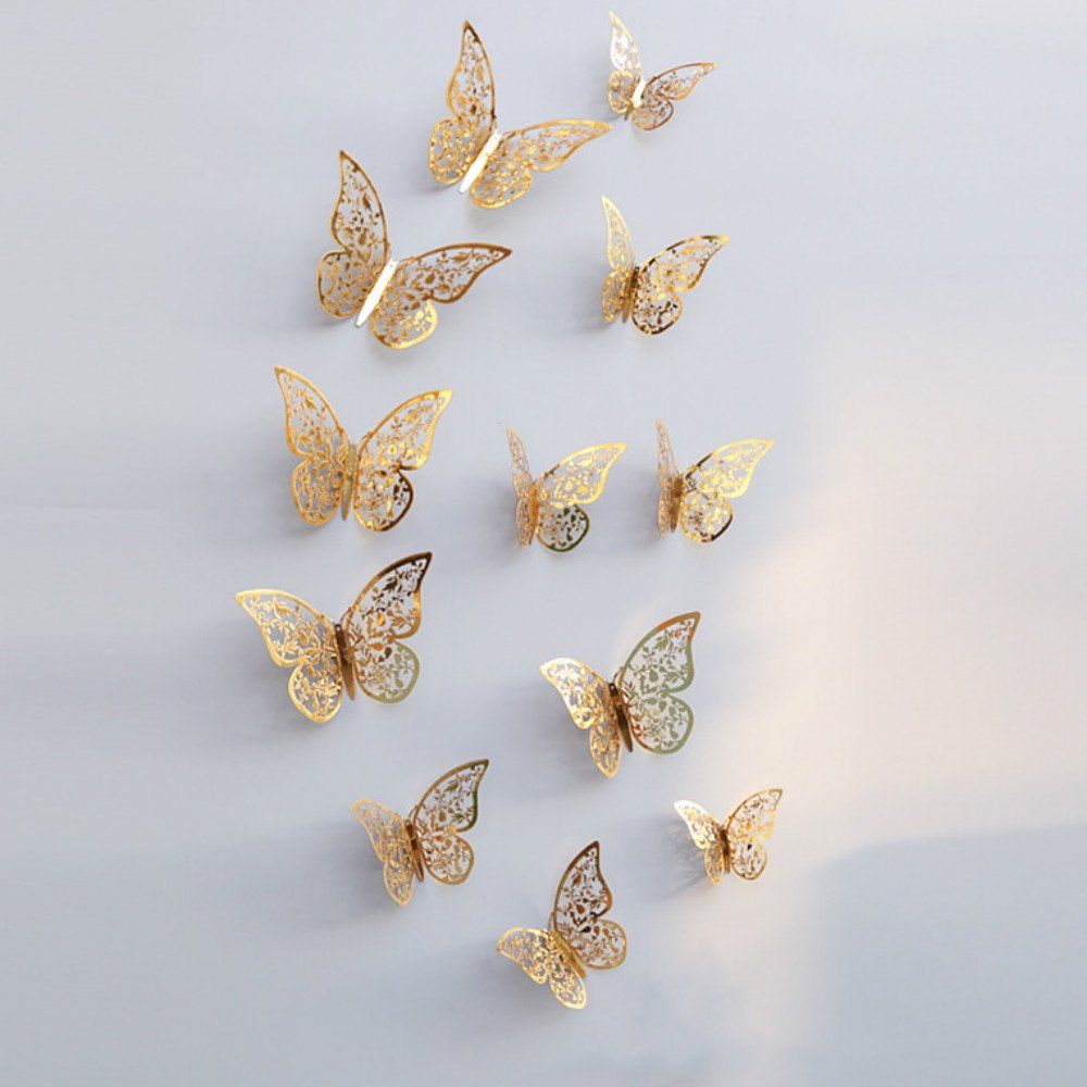 

12pcs 3D Butterflies Hollow DIY Home Decor Wall Sticker, Gold