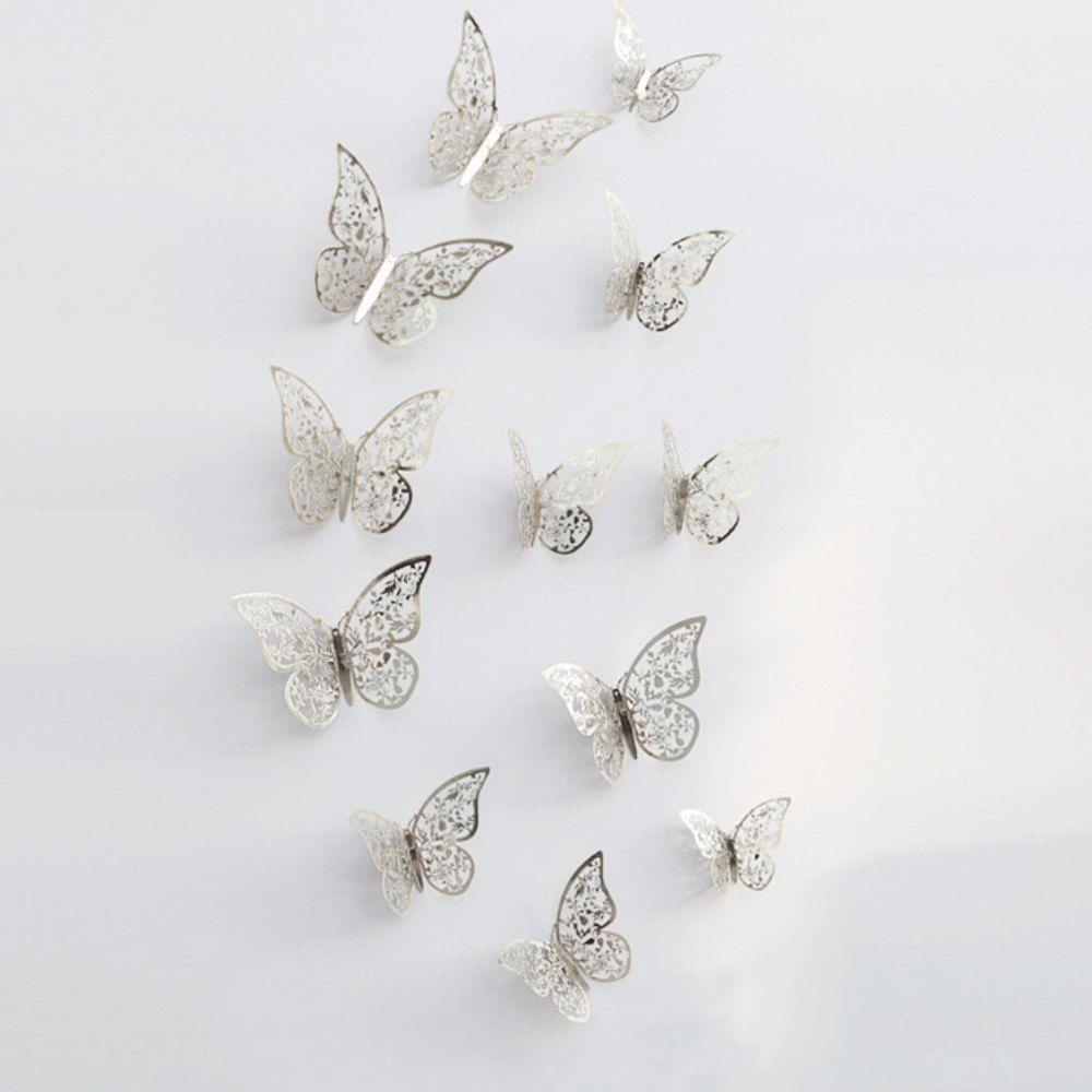 

12pcs 3D Butterflies Hollow DIY Home Decor Wall Sticker, Silver