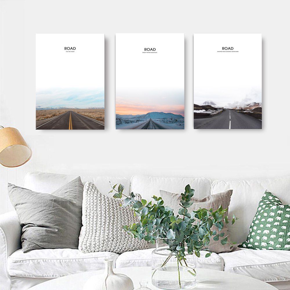 

W311 Road Unframed Wall Canvas Prints for Home Decorations 3PCS, Multi-a