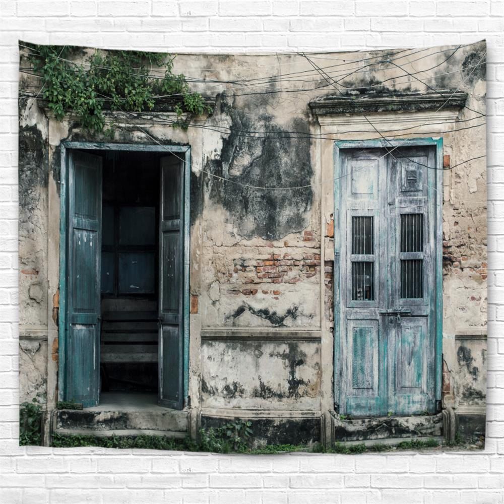 

Nostalgic Wooden Doors 3D Printing Home Wall Hanging Tapestry for Decoration, Multi-a