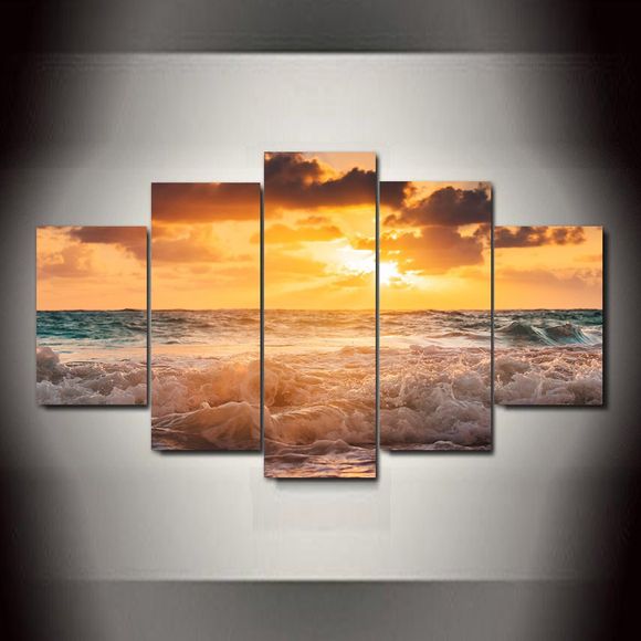 Sunset Waves Frameless Imprimé Toile Peinture Art 5PCS - multicolor A 