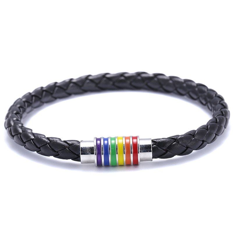 

Black Brown Genuine Braided Leather Bracelet Women Men Stainless Steel Gay