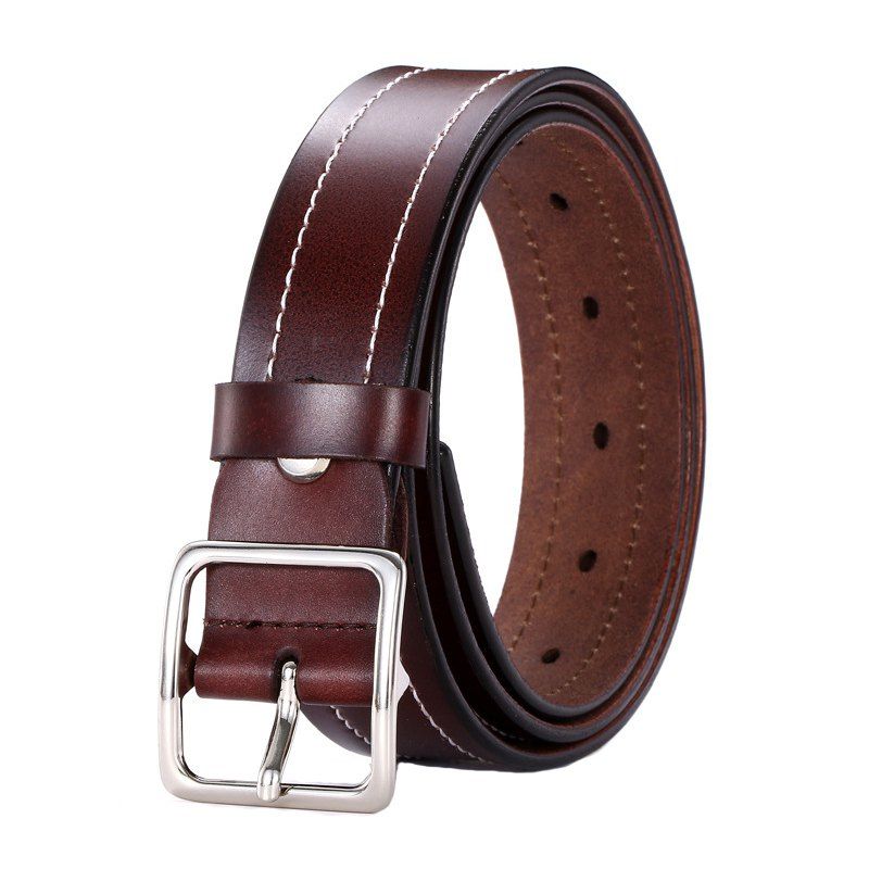 

Fashion Casual Car Line Leather Wide Belt, Deep coffee
