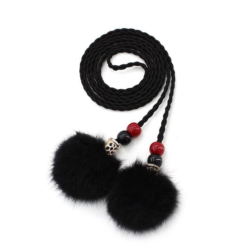 

Vintage Fashion Hairball Handmade Knotted Waist Chain, Black