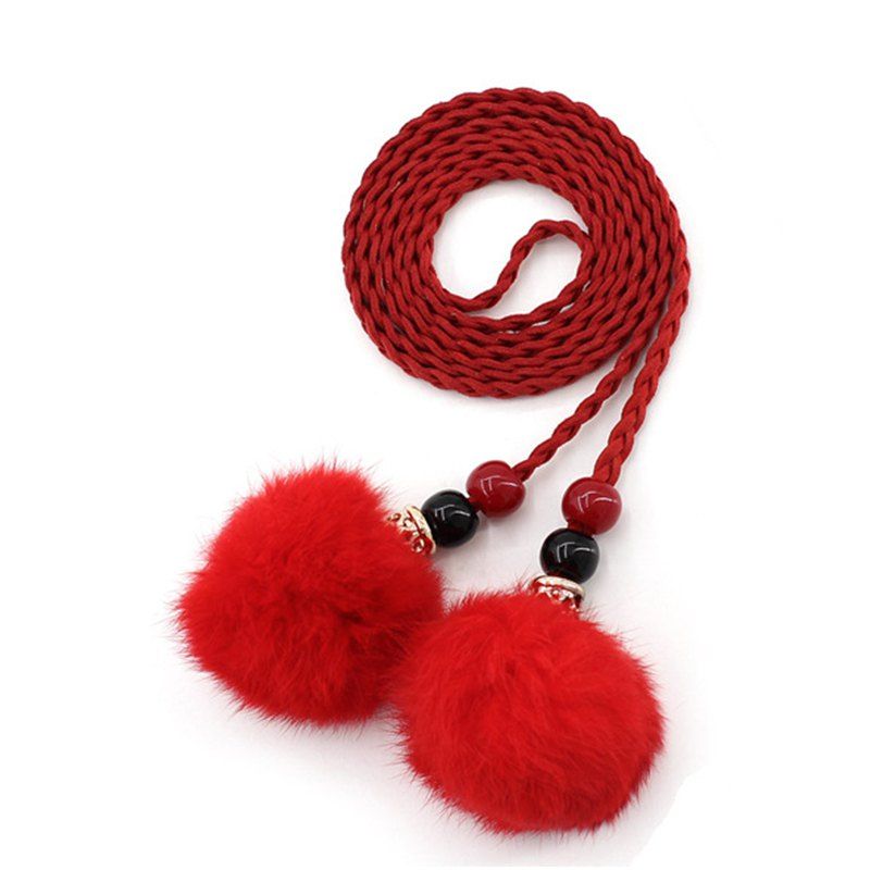 

Vintage Fashion Hairball Handmade Knotted Waist Chain, Red