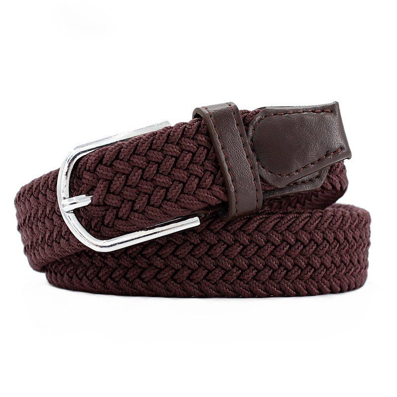 

Fashion Elastic Woven Pin Buckle Belt, Deep coffee