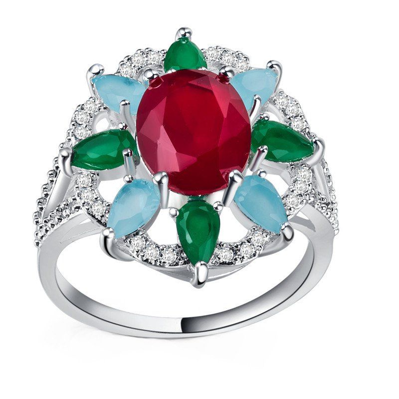 

Creative Sun Flower Diamond Ring, Silver