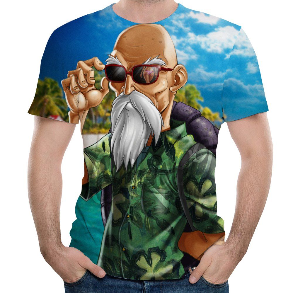 

2018 Summer Men's New 3D Printing Fashion Bald Old Men's Short Sleeve T-shirt, Ocean blue
