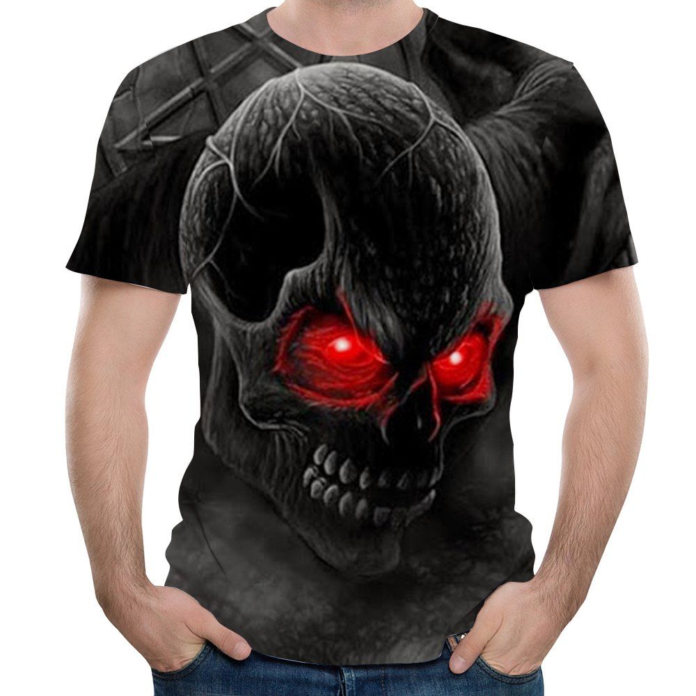 

2018 Summer Men's New 3D Print Red Eyed Skull Short Sleeve T-shirt, Vampire gray