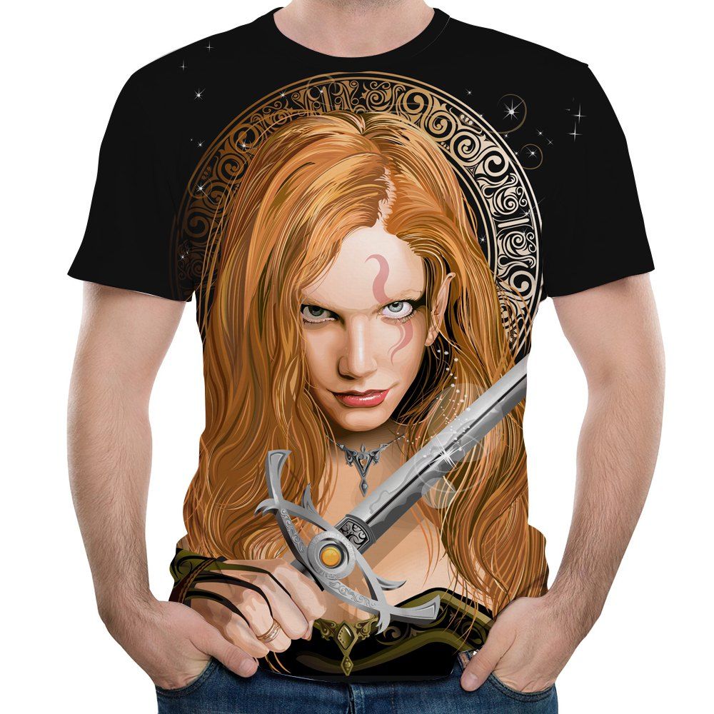 

2018 New Men's 3D Print Blonde Short Sleeve T-shirt, Orange gold
