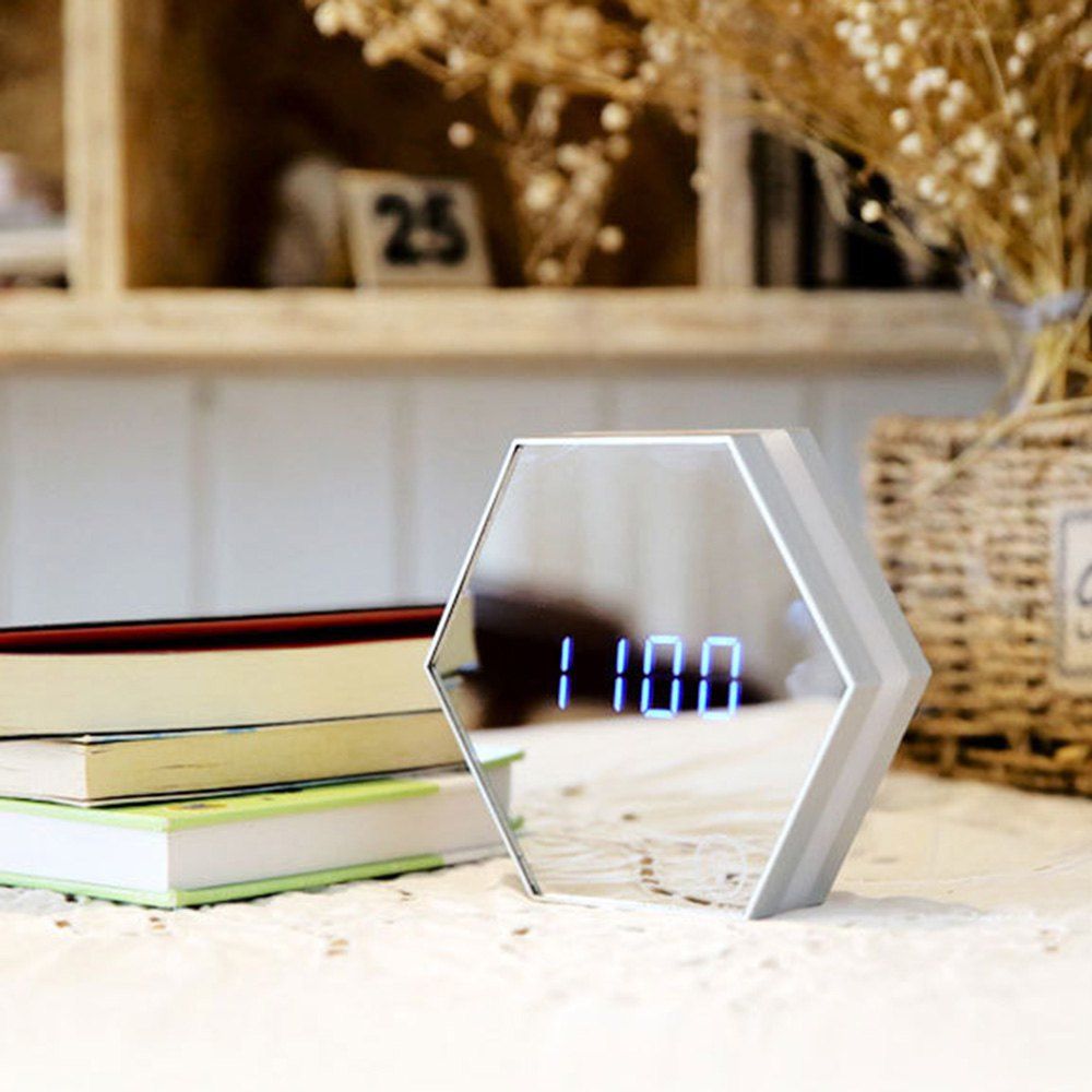 

USB Charging Alarm Clock Led Multifunctional Mirror Desk Lamp, White