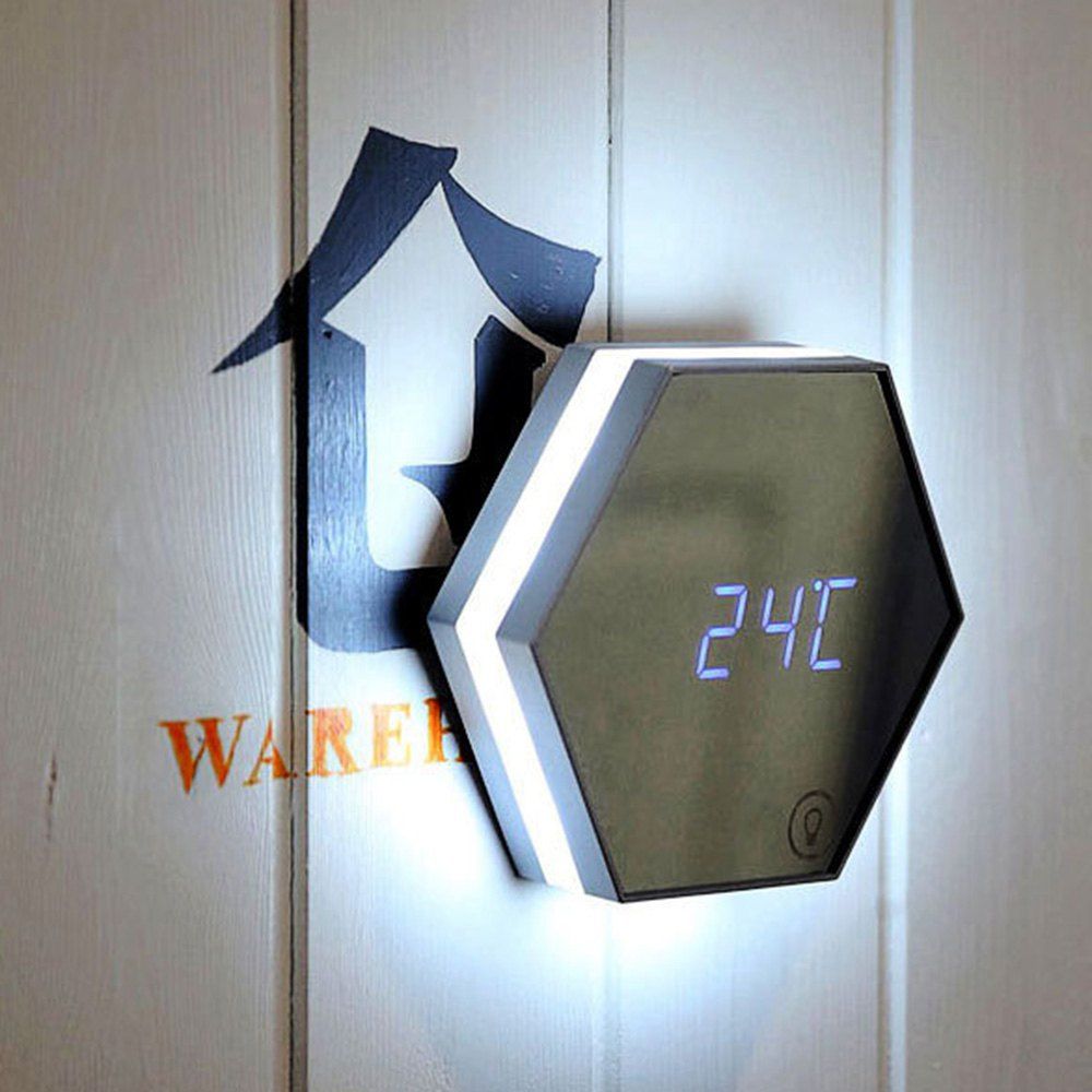 

USB Charging Alarm Clock Led Multifunctional Mirror Desk Lamp, Silver