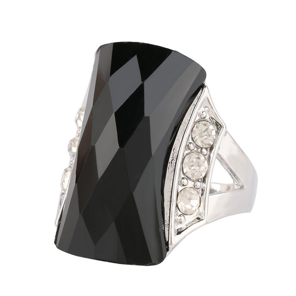 

PULATU Unisex Rectangular Resin Mosaic Rhinestone Finger Ring, Black