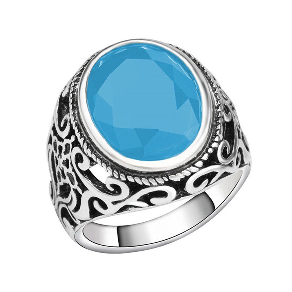 

PULATU 4 Colors Resin Totem Carved Silver Color Metal Finger Ring, Day sky blue