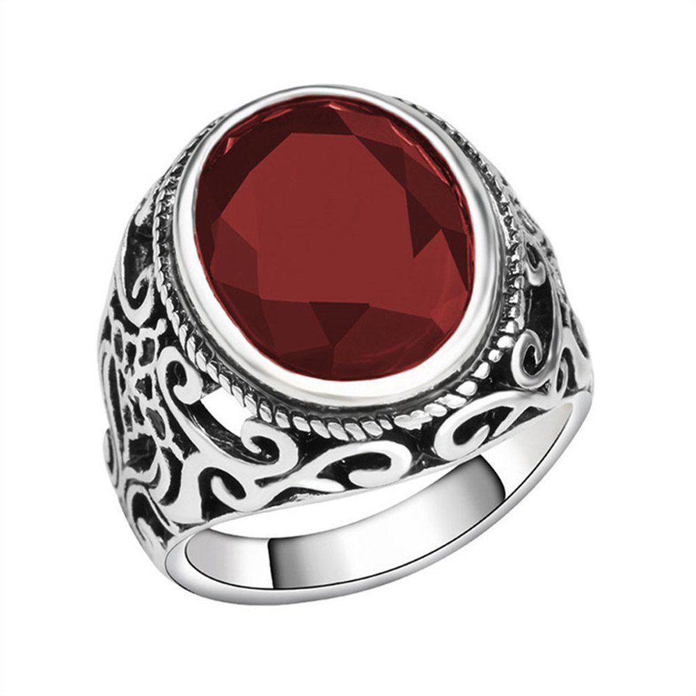 

PULATU 4 Colors Resin Totem Carved Silver Color Metal Finger Ring, Red
