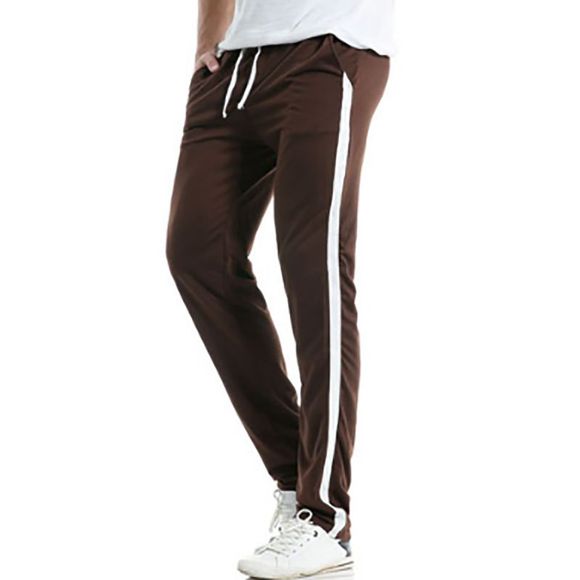 Pantalon long de sport à rayures de côté de la mode des hommes de mode longs - Brun 2XL