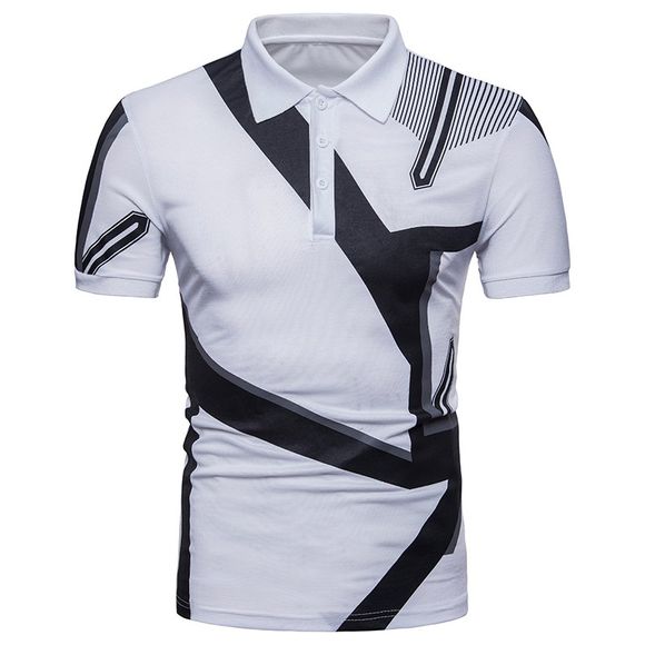 Nouvelle chemise à manches courtes à motif géométrique et à motif européen pour hommes - Blanc M