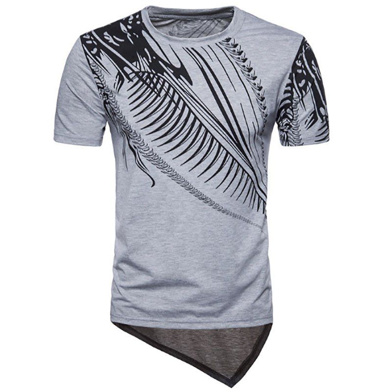 

New Men's Large-Size Hip Hop Style Dragon Print Short-Sleeved T-Shirt, Light gray