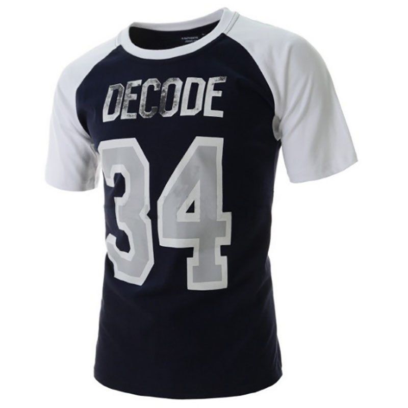 

Fashion Men's Short Sleeves Splicing Design Digital Letter Print T-Shirts, Navy blue