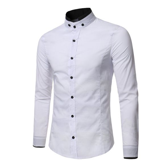 Chemise à manches longues de couleur unie de petits cols de mode pour hommes - Blanc L
