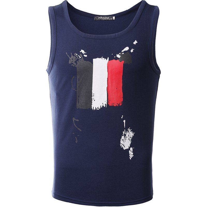 

Men's Fashion Print Round Collar Elastic Cotton Tank Top, Navy blue