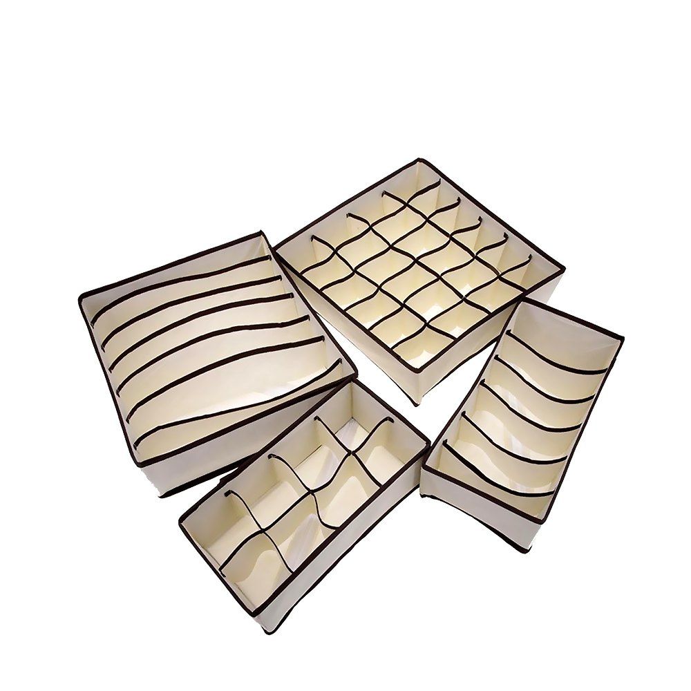 

Solid Color Fabric Socks Storage Box 4PCS, Beige