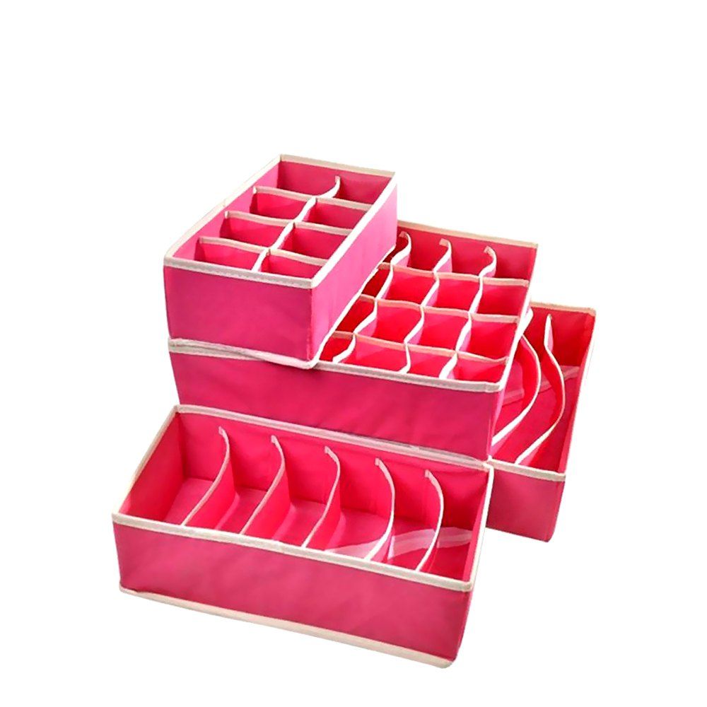 

Solid Color Fabric Socks Storage Box 4PCS, Rose red