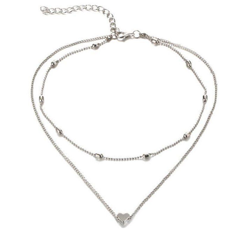 

Ladies Fashion Simple Hearts Multilayer Necklace, Silver