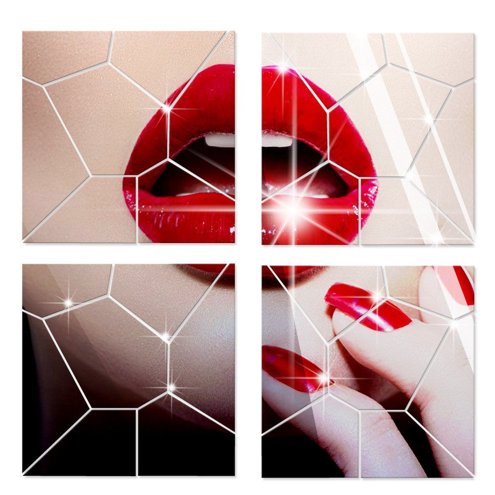

Mirror Wall Stickers Crack Geometrical Shape Crystal Mirrored Decorative Tiles, Cool white
