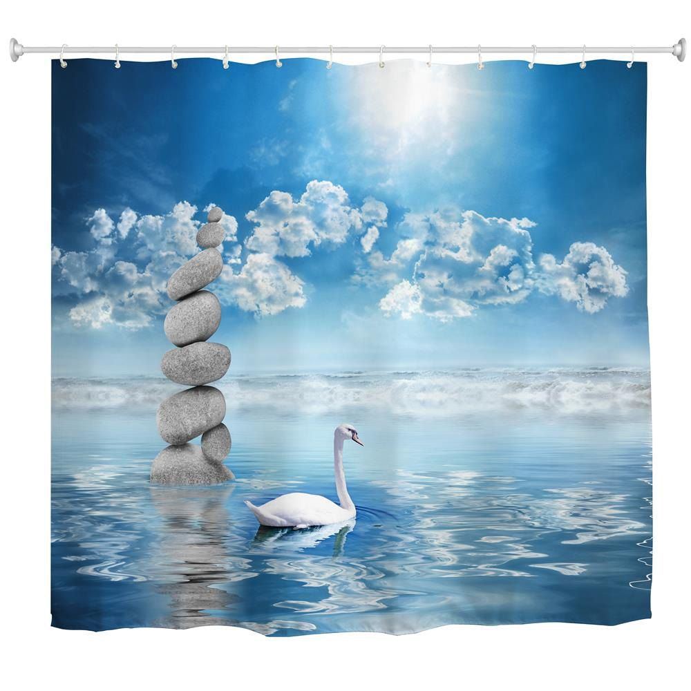 

The Swan in The Water Water-Proof Polyester 3D Printing Bathroom Shower Curtain, Multi-a